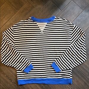 We The Free Black and White Striped Sweater with Blue Trim
